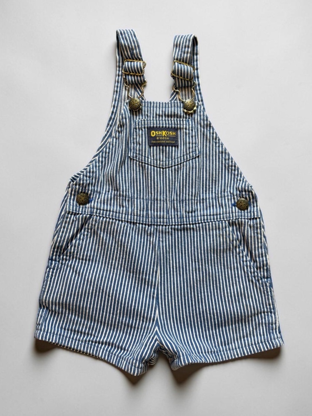 Vintage | OshKosh B'gosh Navy and White Striped Short Overalls | 24M
